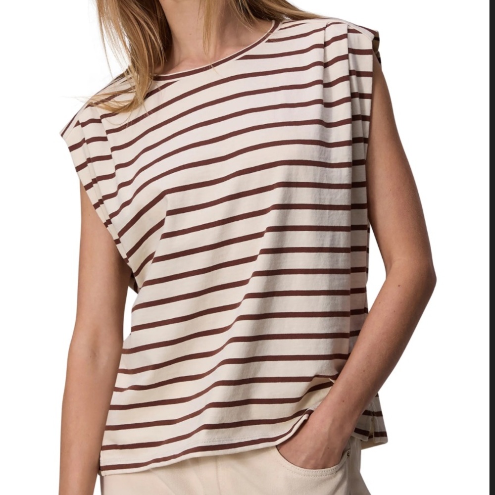 Rag & Bone Mica Striped Tank Top in Natural White and Tan, Size Small